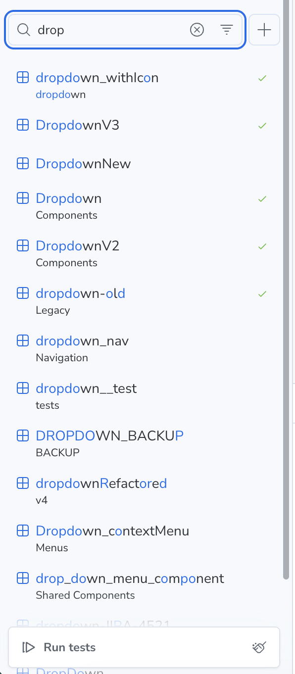Storybook showing 12+ dropdown component variants